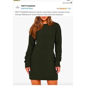 Women's Olive Green Long Sleeve Sweater Dress